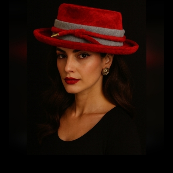 MR JOHN New York Paris Vintage Red Italian Fur Felt Hat Classic 1950s Hollywood - Picture 10 of 10